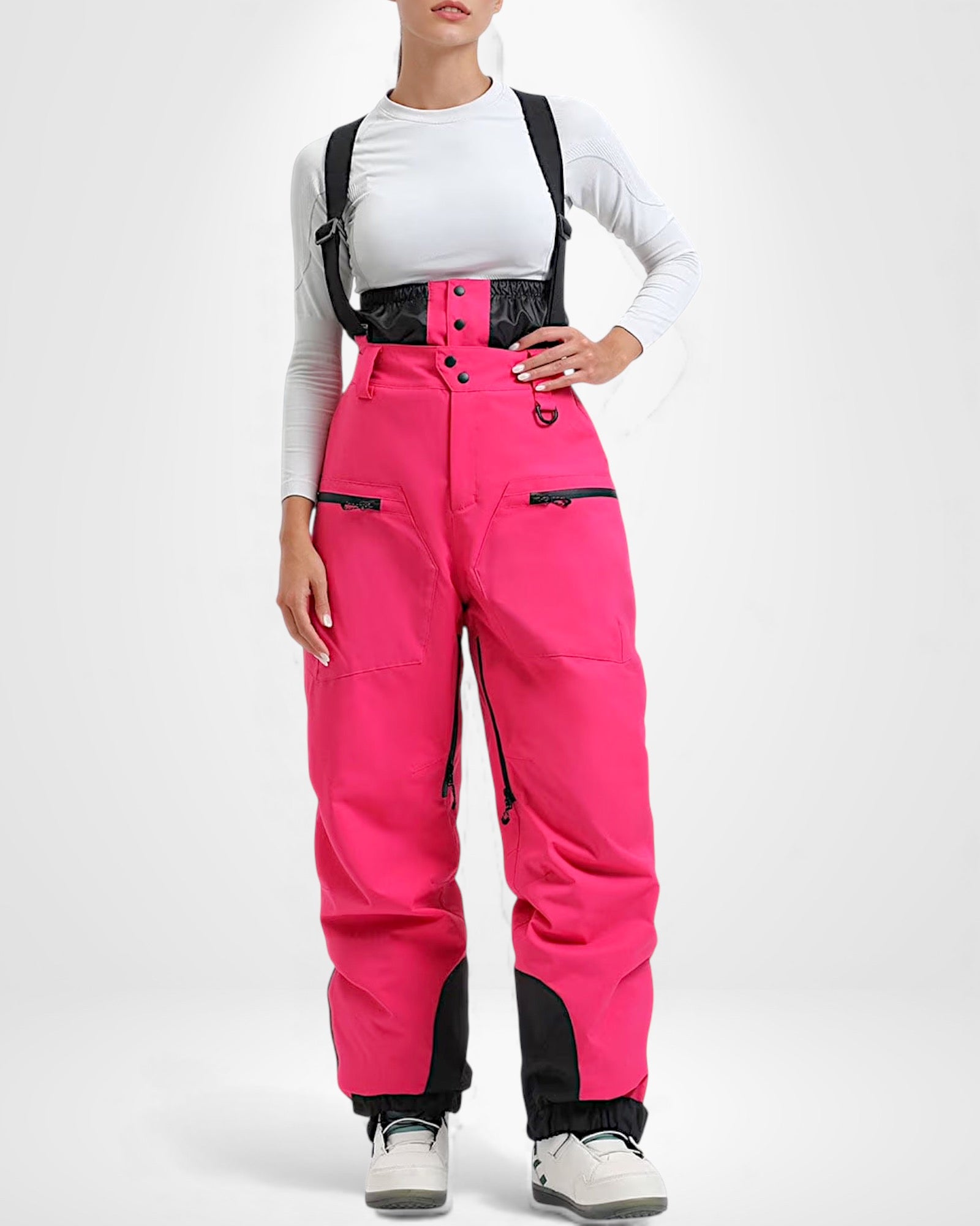 Wasserdichte Skihose für Damen mit hoher Taille und verstellbaren Trägern