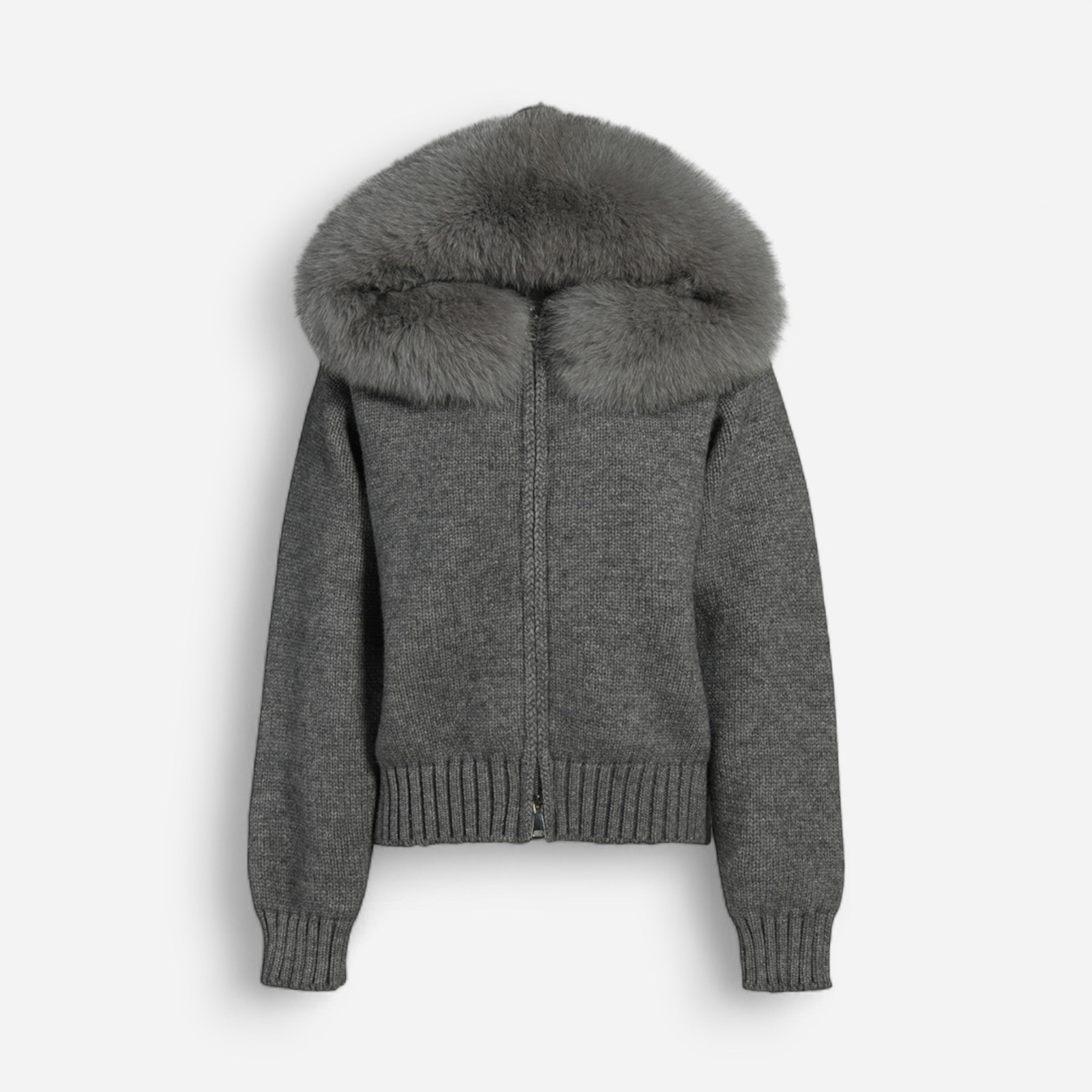 Strickjacke für Damen mit flauschiger Kapuze - kurz