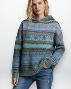 Damenpullover mit Kapuze im Norweger-Muster