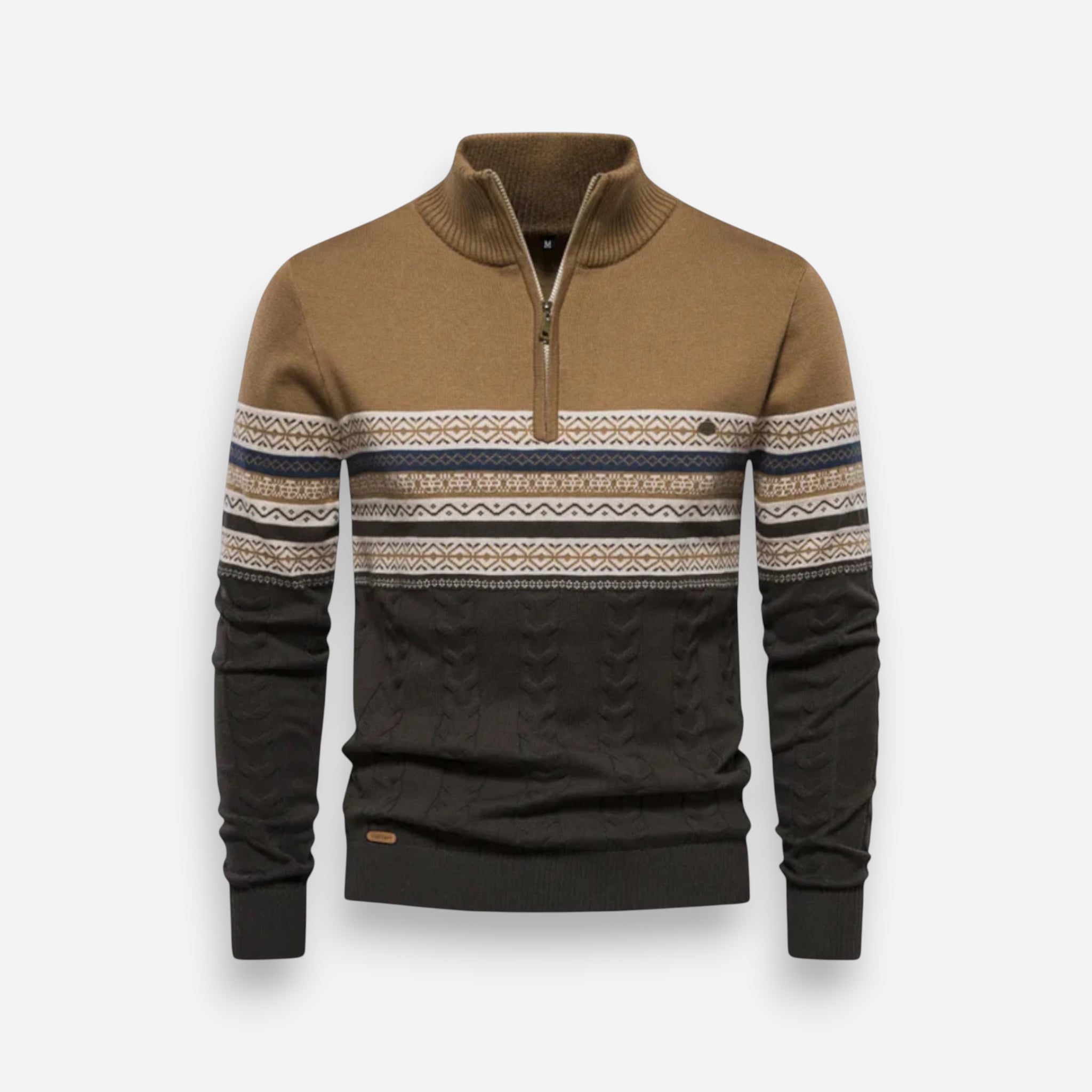 Herren Half-Zip-Pullover mit Zopfmuster und nordischem Design 2