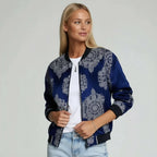 Leichte bunte Jacke für Damen mit Bündchen und Reißverschluss