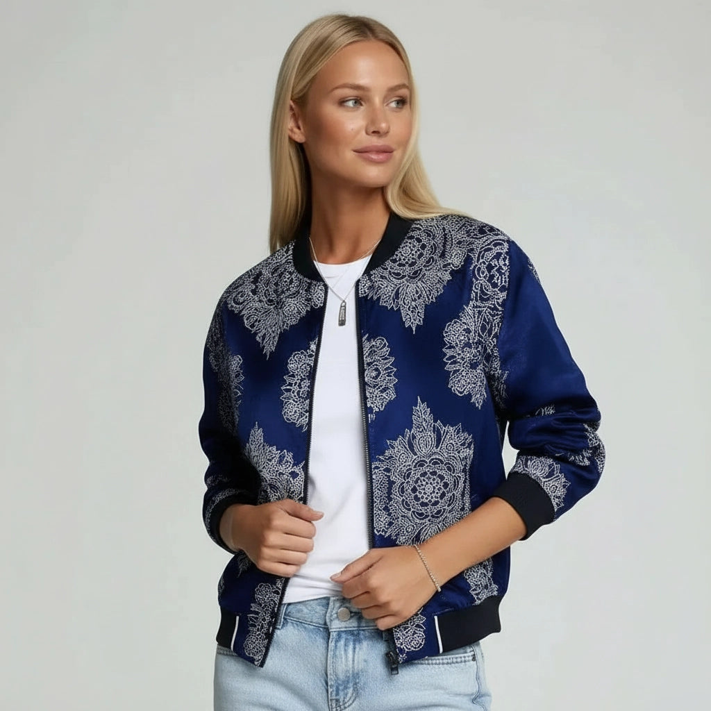 Leichte bunte Jacke für Damen mit Bündchen und Reißverschluss