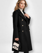 Langer Damenmantel mit goldenen Knopfdetails