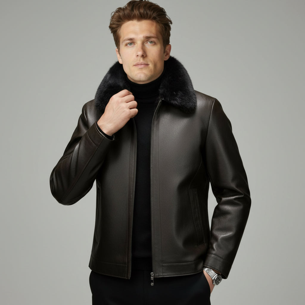 Gefütterte Jacke für Herren mit Coating und flauschigem Kragen