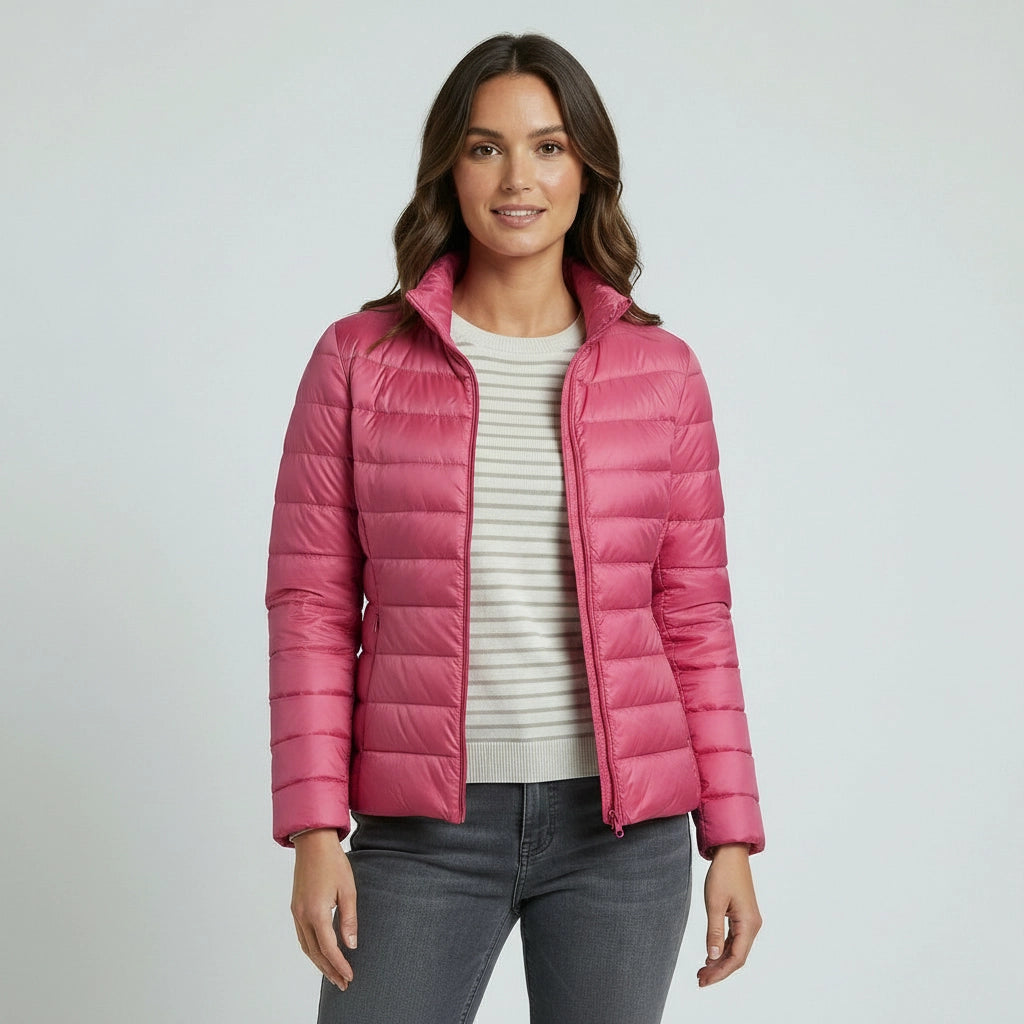 Leichte Steppjacke für Damen mit Stehkragen im einfarbigen Design
