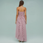 Bandeau Sommerkleid mit Plissee und Volants - midi