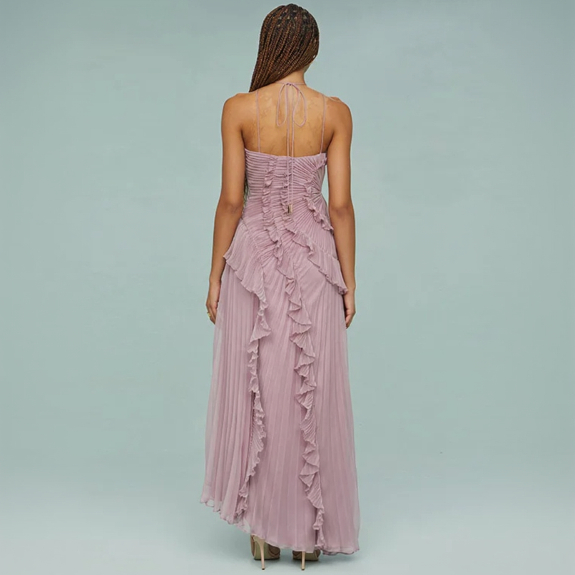 Bandeau Sommerkleid mit Plissee und Volants - midi