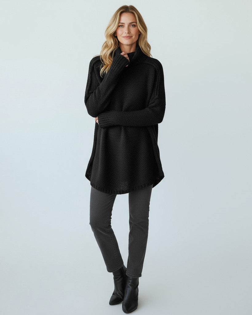 Langer Strickpullover Damen mit lässigem Schnitt