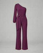 Eleganter Damen Jumpsuit im One Shoulder Schnitt mit Bindegürtel und weitem Bein