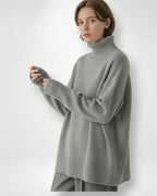 Strick Pullover für Damen mit Kragen und breiten Rippbündchen