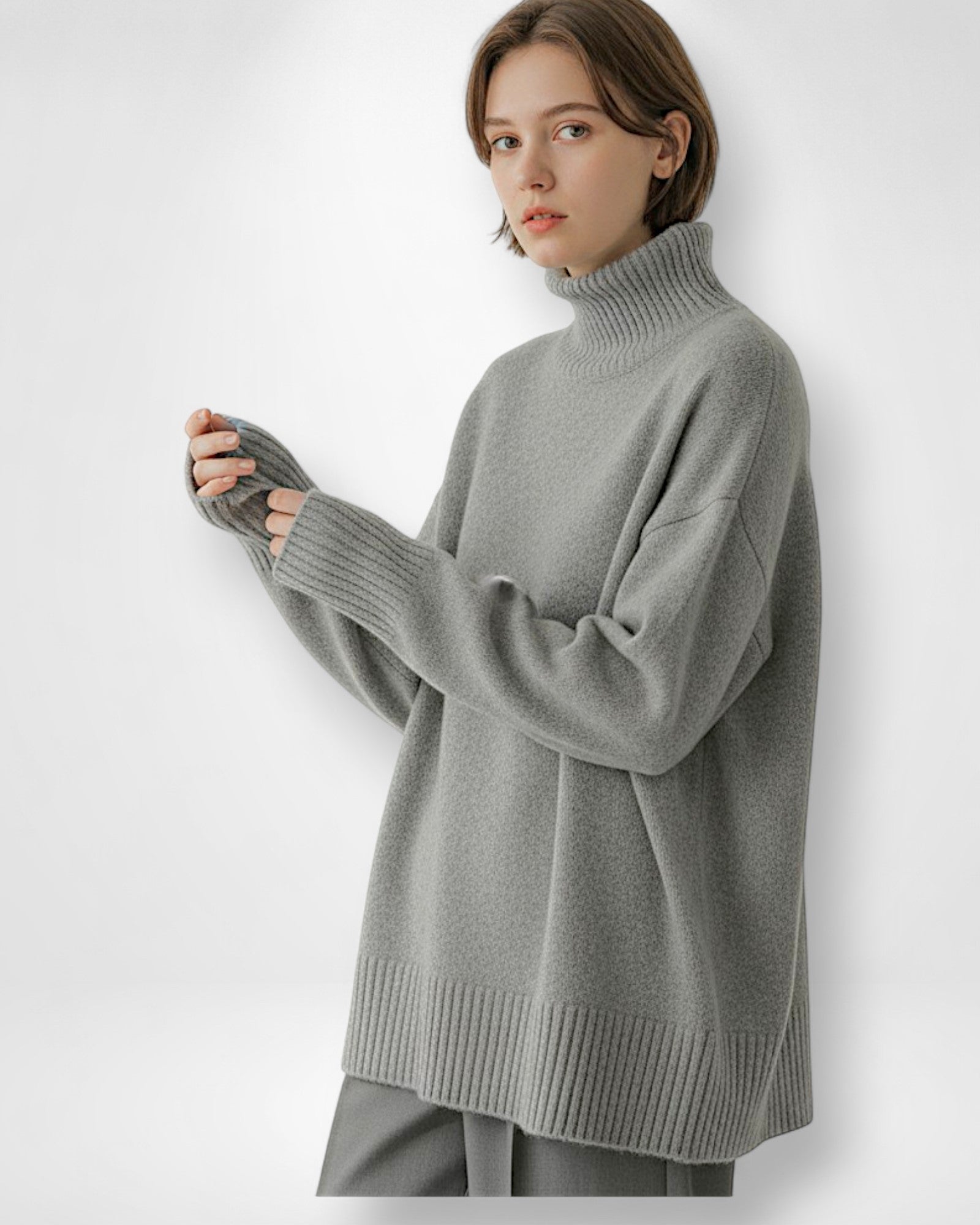 Strick Pullover für Damen mit Kragen und breiten Rippbündchen