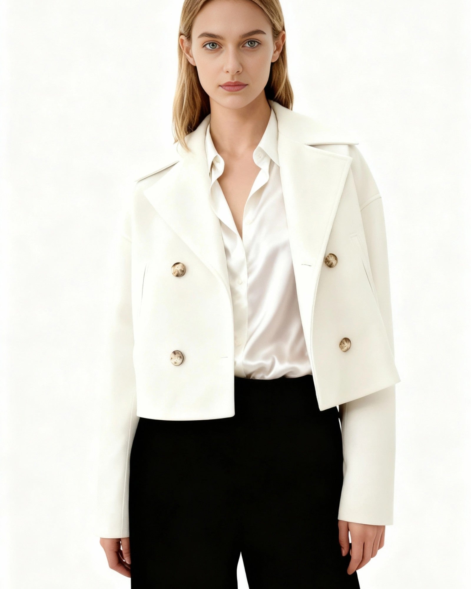 Kurze Jacke für Damen mit Reverskragen im zeitlosen zweireihigen Design