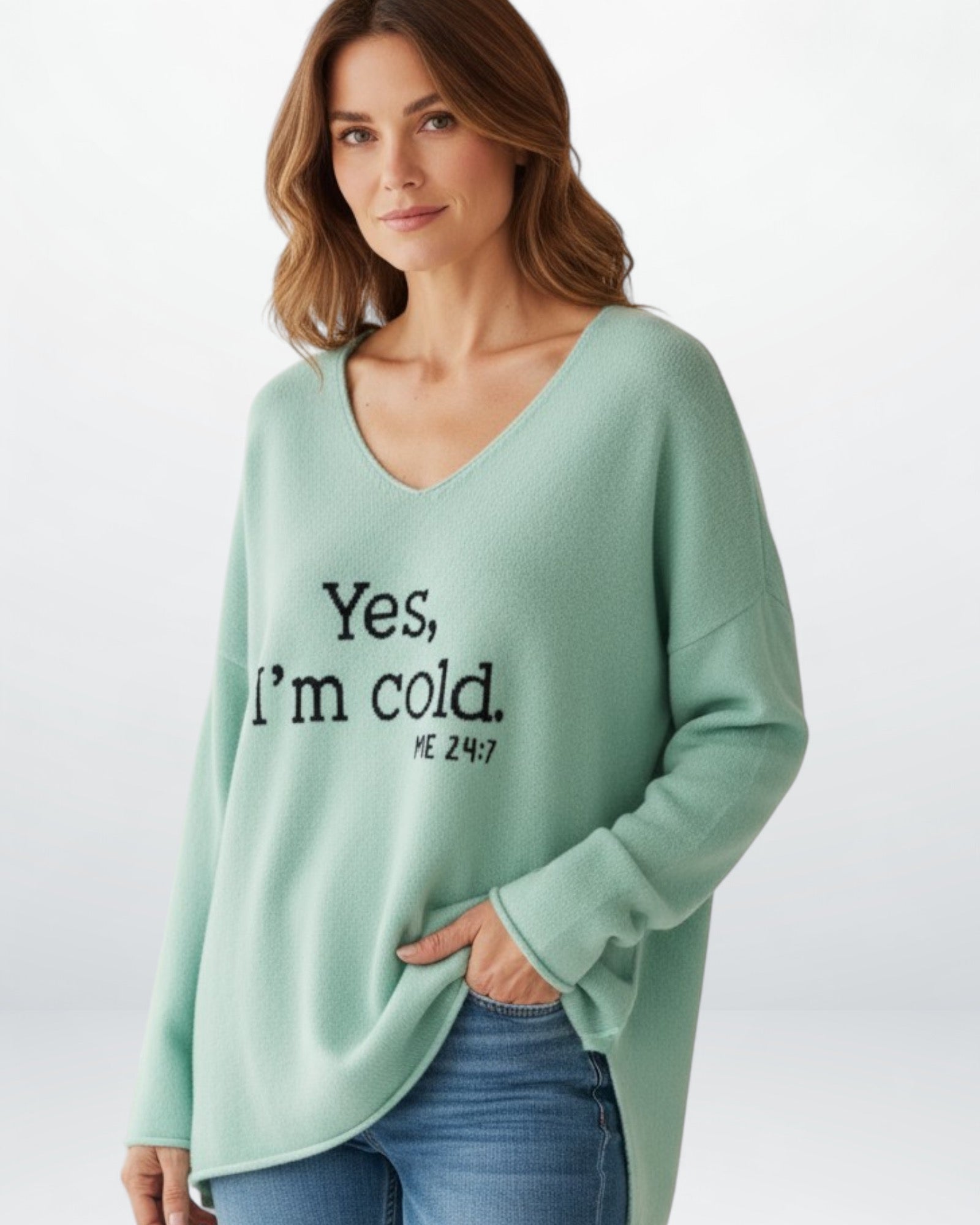 Pullover für Damen mit V-Ausschnitt und ohne elastische Abschlüsse – in Übergröße