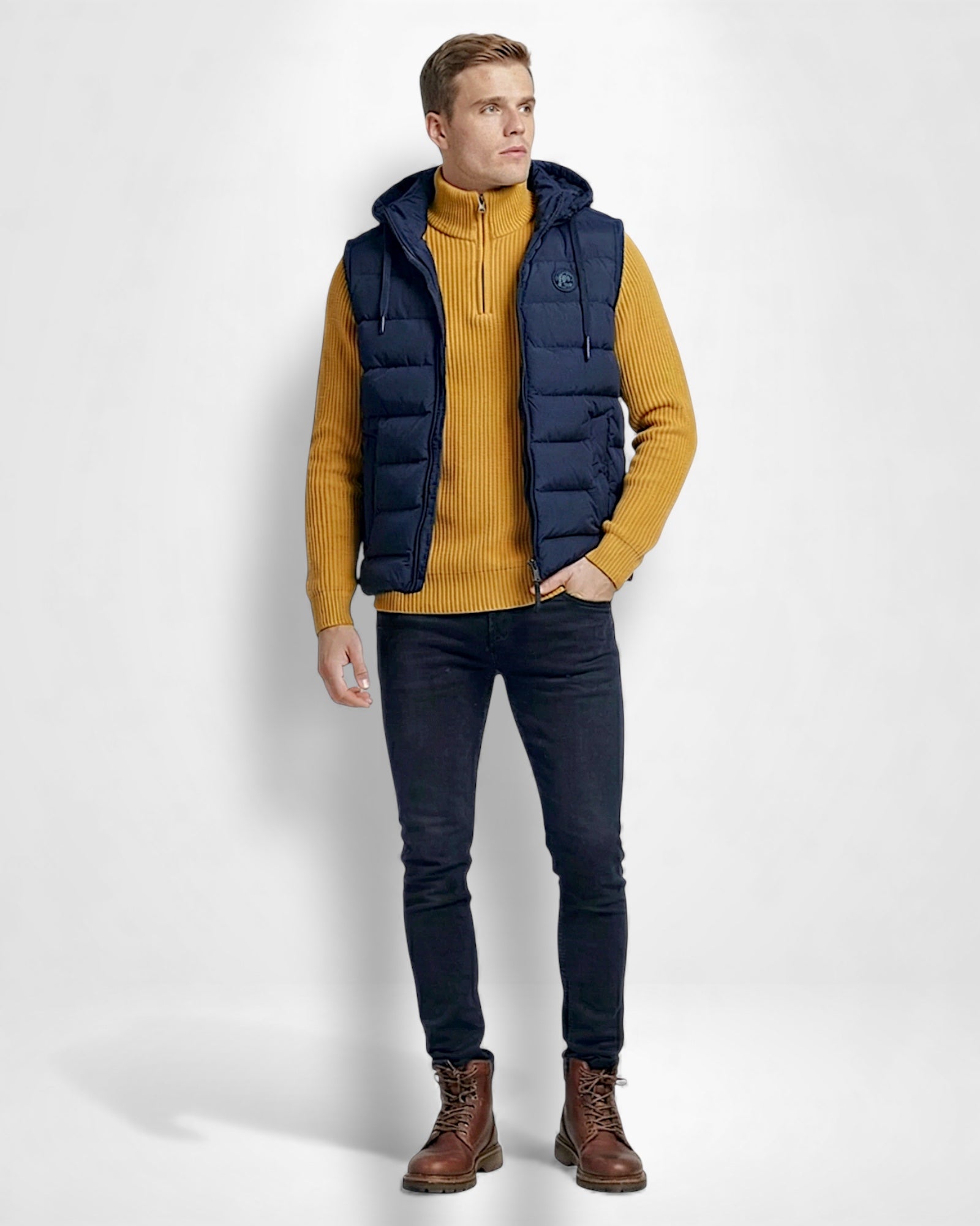 Gesteppte Weste für Herren mit Kapuze und Fleece-Innenfutter