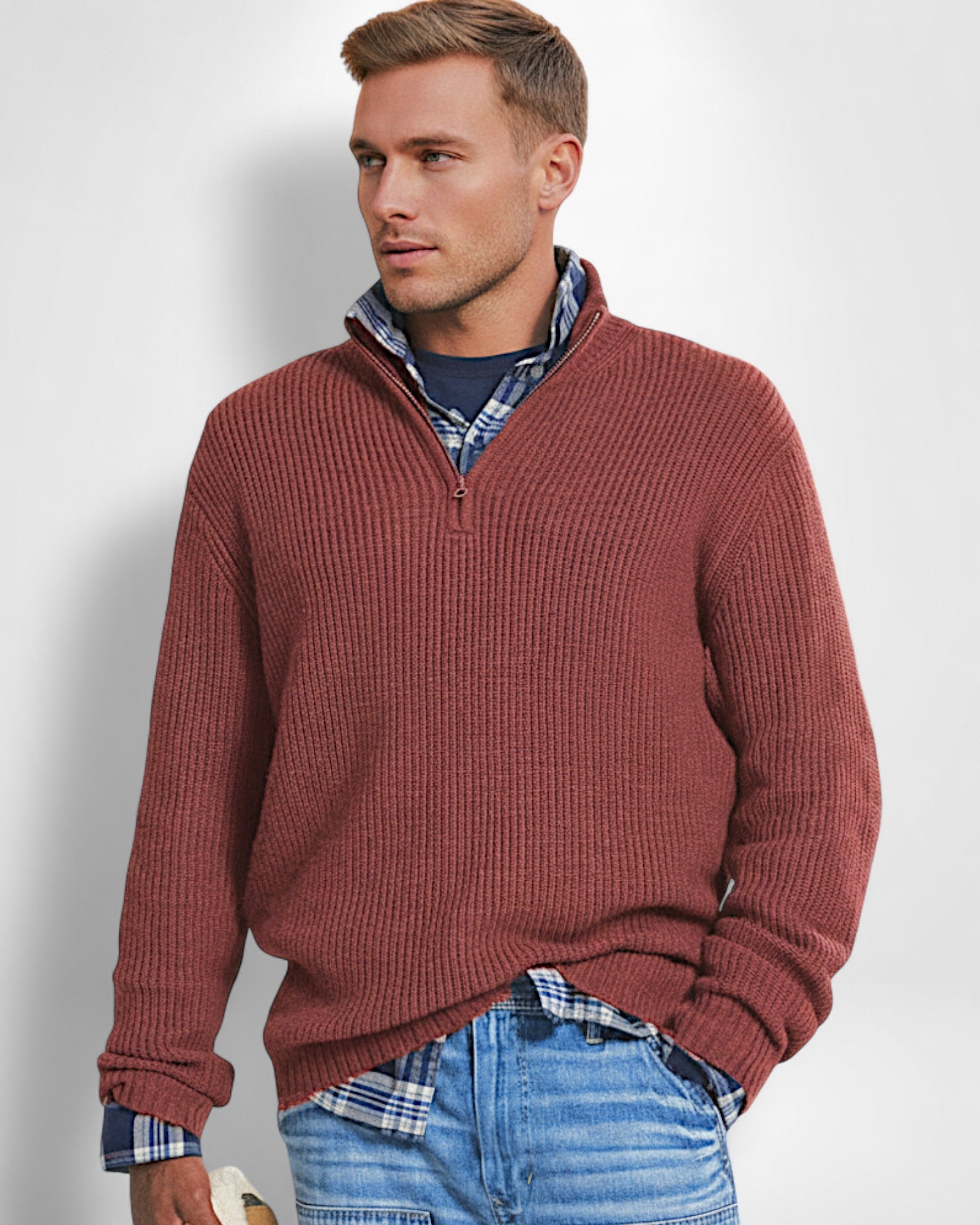 Edler Herrenpullover mit Halbzipp