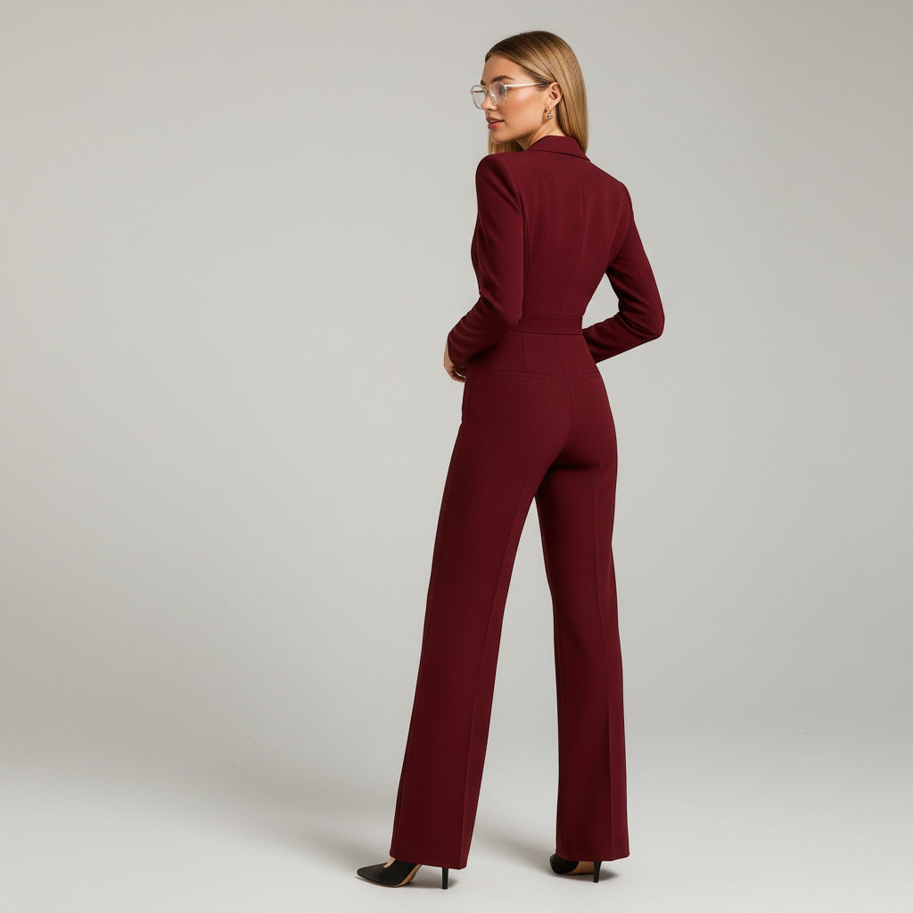 Eleganter Jumpsuit für Damen mit Wickeloptik und langen Ärmeln