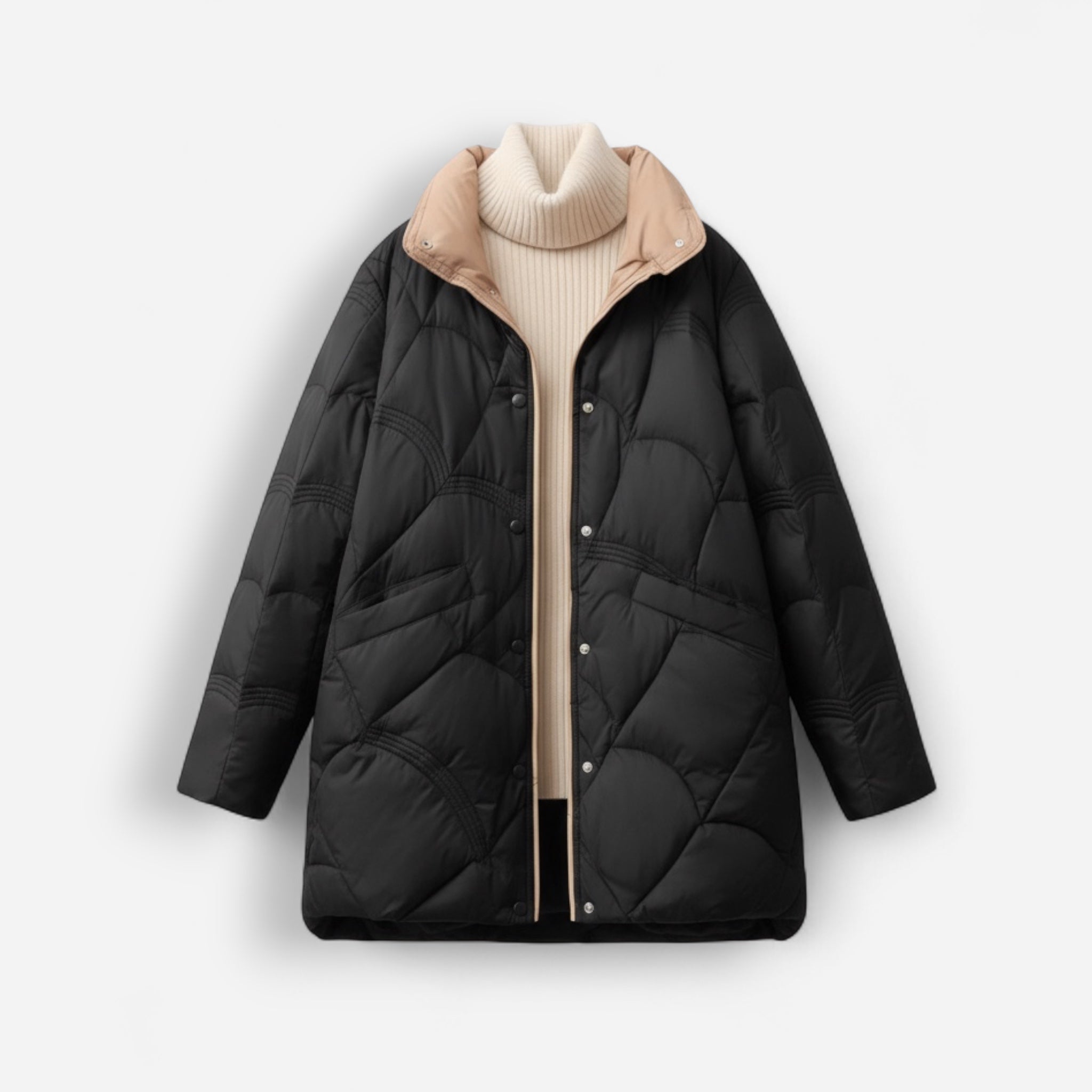 Leichte Damenjacke mit warmer Füllung und wellenförmiger Steppung - mittellang