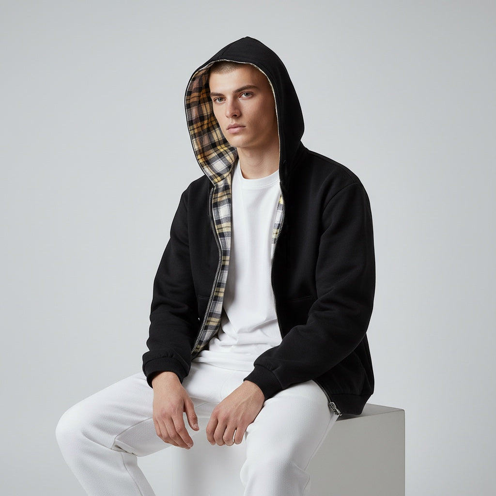Oversized 2-in-1 Wende-Hoodie mit Karoseite