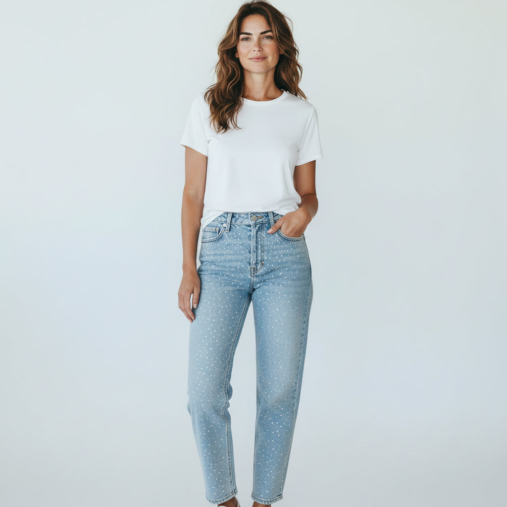 Straight Leg Jeans für Damen mit Glitzersteinen