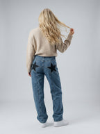 Damen Jeans mit Stern-Patches in lockerer Passform