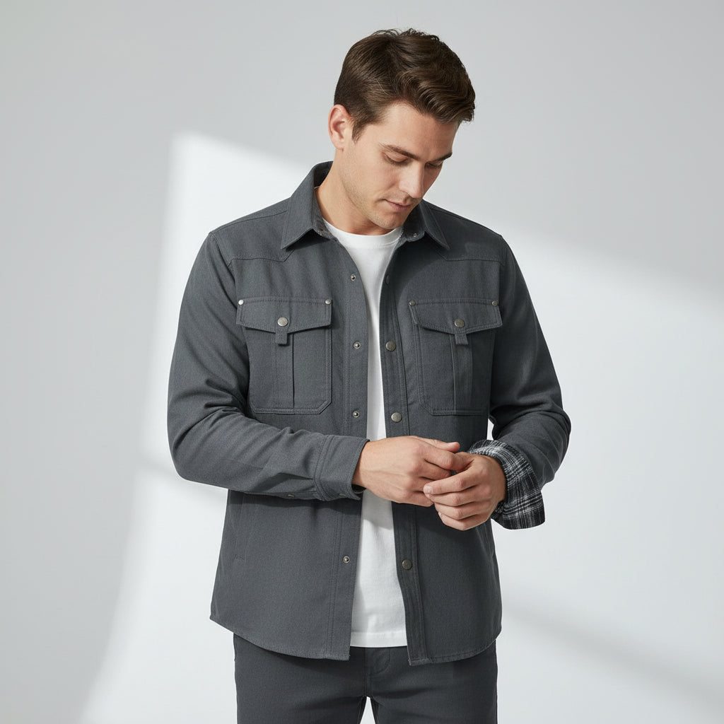 Hemdjacke für Herren mit Druckknöpfen im Workwear-Stil