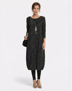Langarmiges Winter Midi Strickkleid mit bedrucktem Muster