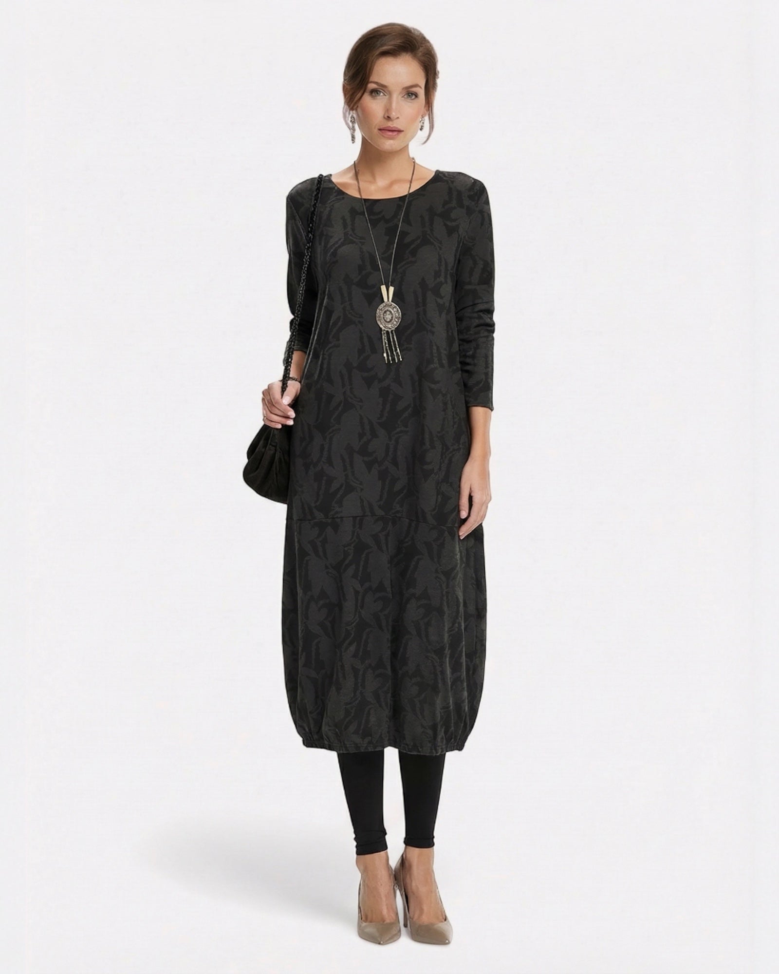 Langarmiges Winter Midi Strickkleid mit bedrucktem Muster