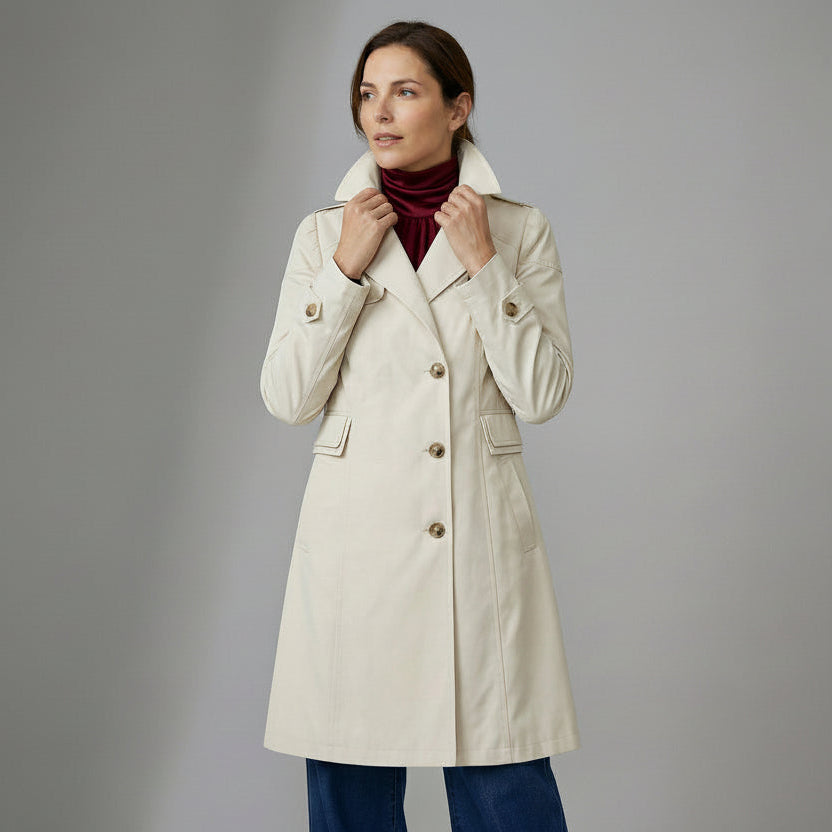 Leichter Trenchcoat für Damen ohne Gürtel mittellang
