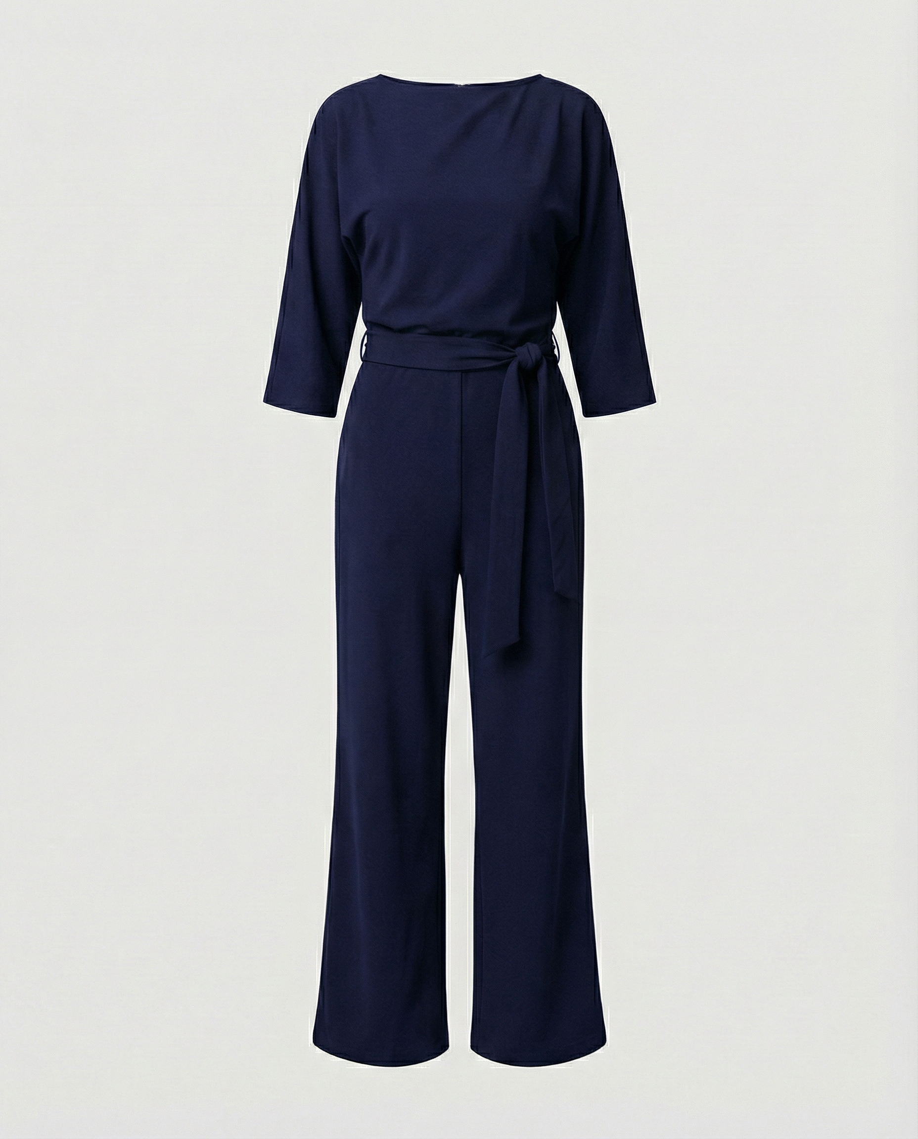 Jumpsuit für Damen mit Bindegürtel und Bootausschnitt in weiter Beinform