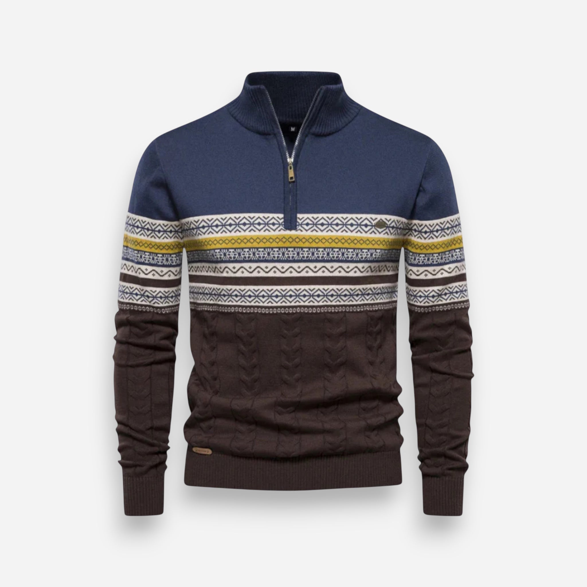 Herren Half-Zip-Pullover mit Zopfmuster und nordischem Design 3