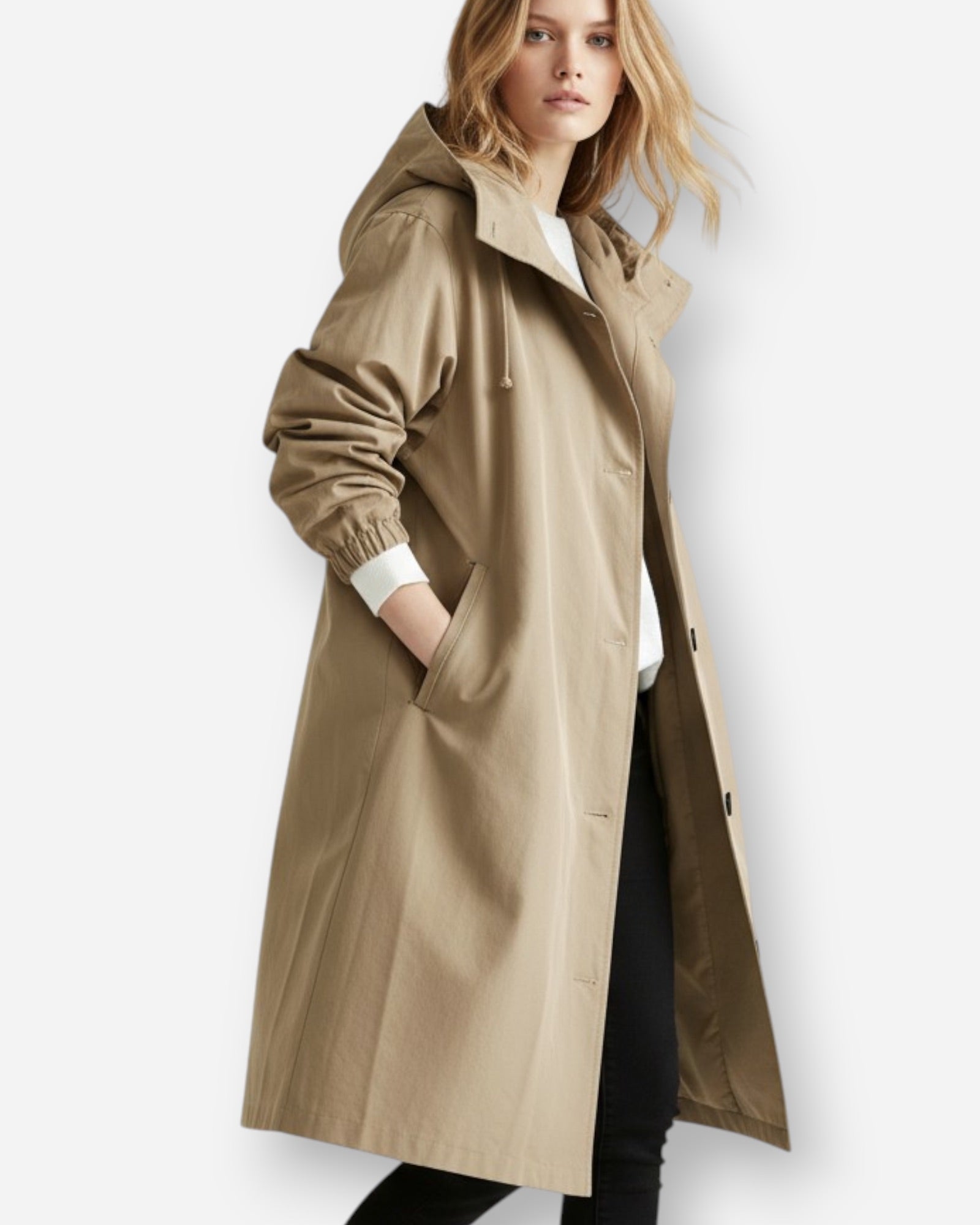 Lange Regen Jacke für Damen für die Übergangszeit mit Kapuze