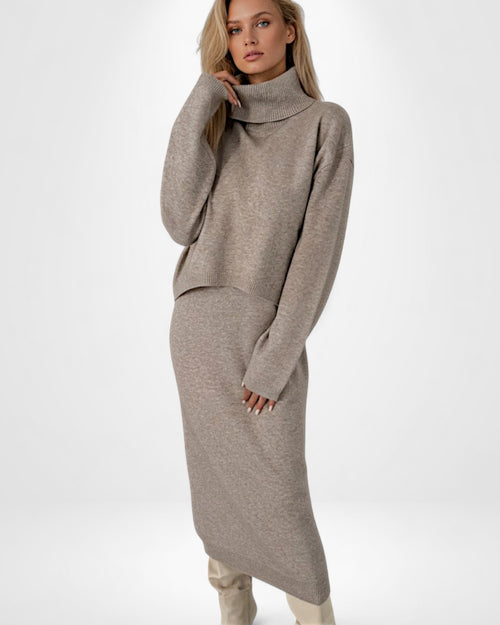 Ärmelloses Maxi Strickkleid mit Cropped Rollkragenpullover | Strickset für Damen