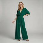 Eleganter Jumpsuit mit kurzen Ärmeln und V-Ausschnitt