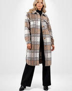 Langer Damen Wintermantel mit Karomuster
