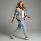 Leichte bunte Jacke für Damen mit Bündchen und Reißverschluss