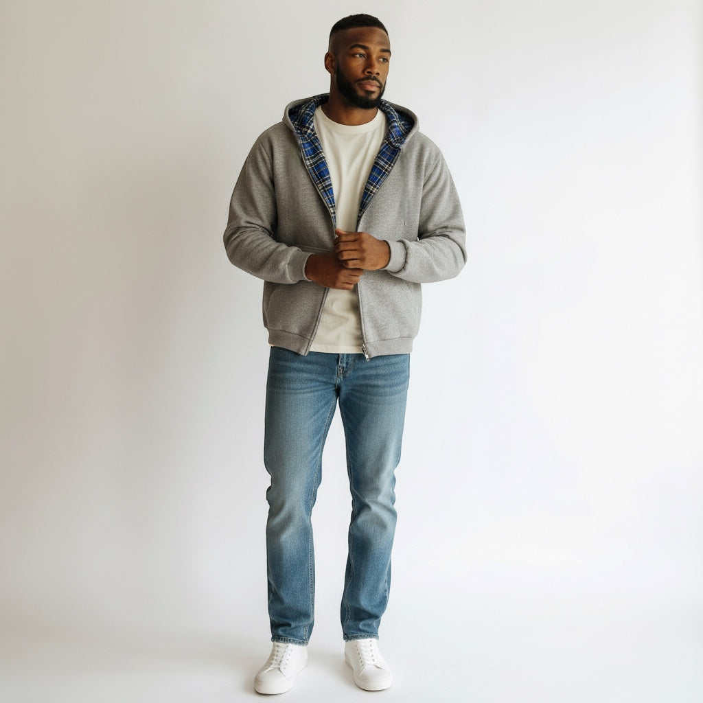 Oversized 2-in-1 Wende-Hoodie mit Karoseite