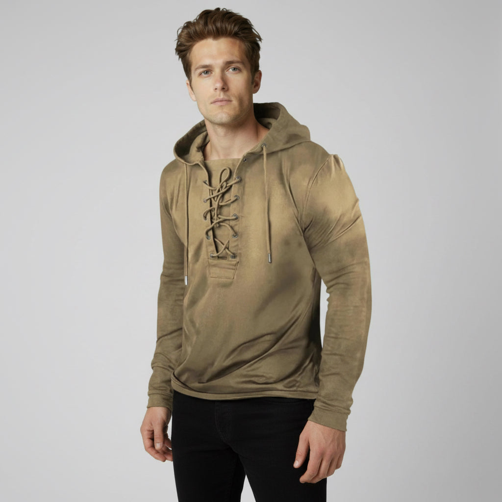 Langarmshirt für Herren mit Schnürung im Vintage-Look