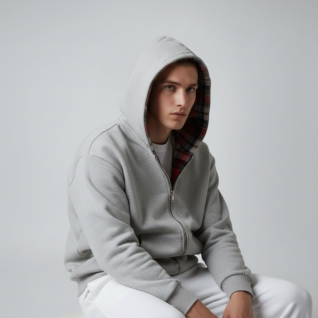 Oversized 2-in-1 Wende-Hoodie mit Karoseite