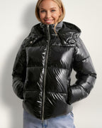 Puffer Jacke für Damen mit Glänzendes Coating und Abnehmbarer Kapuze