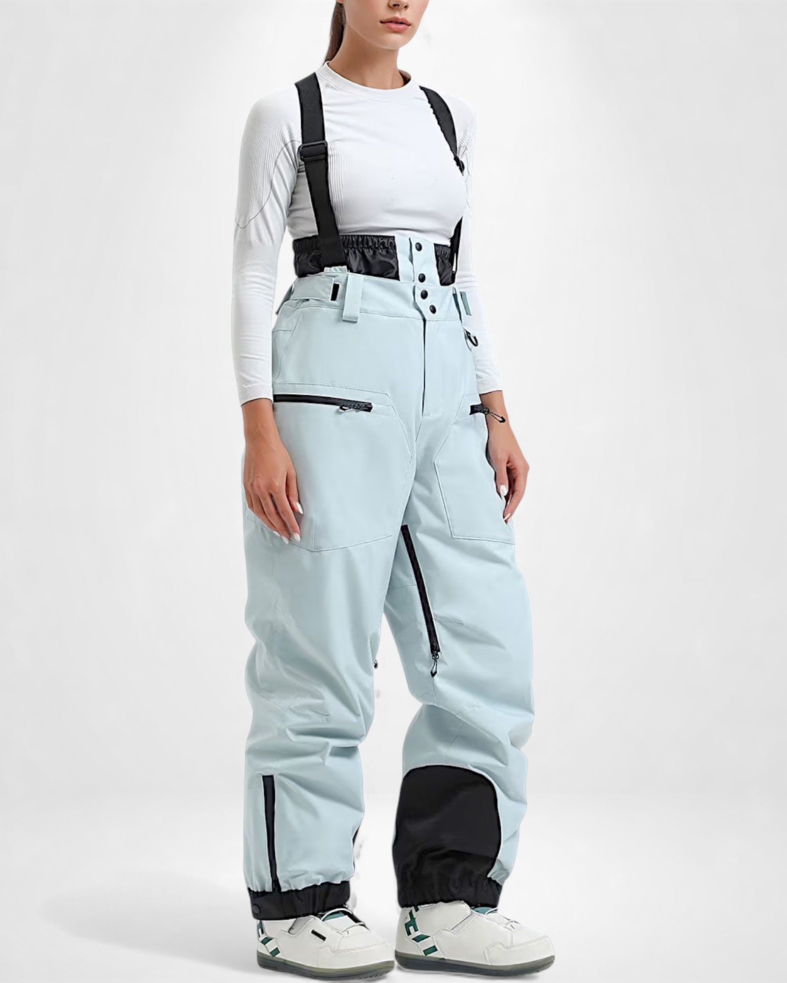 Wasserdichte Skihose für Damen mit hoher Taille und verstellbaren Trägern