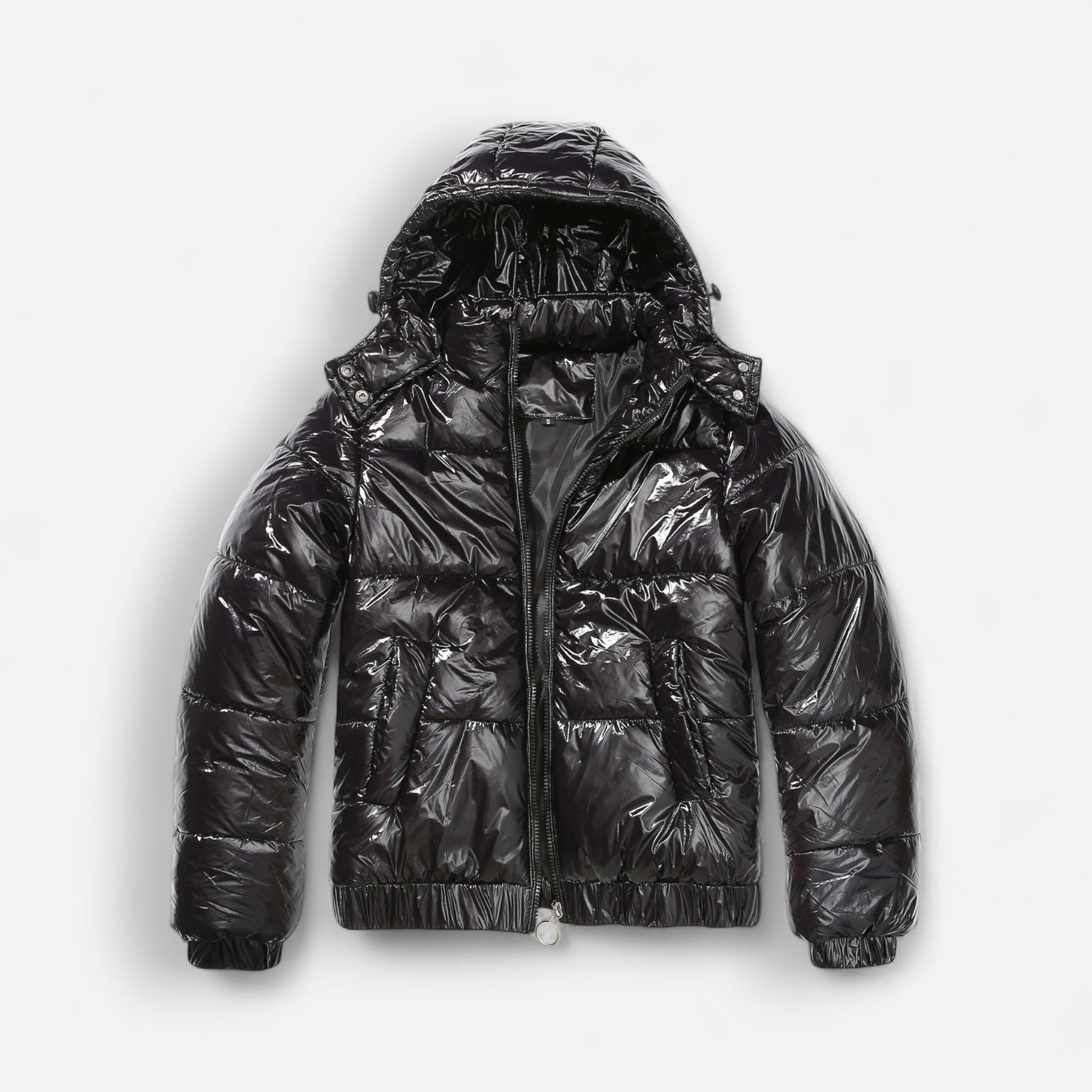 Glänzende Winterjacke für Damen mit hoch schließender Kapuze