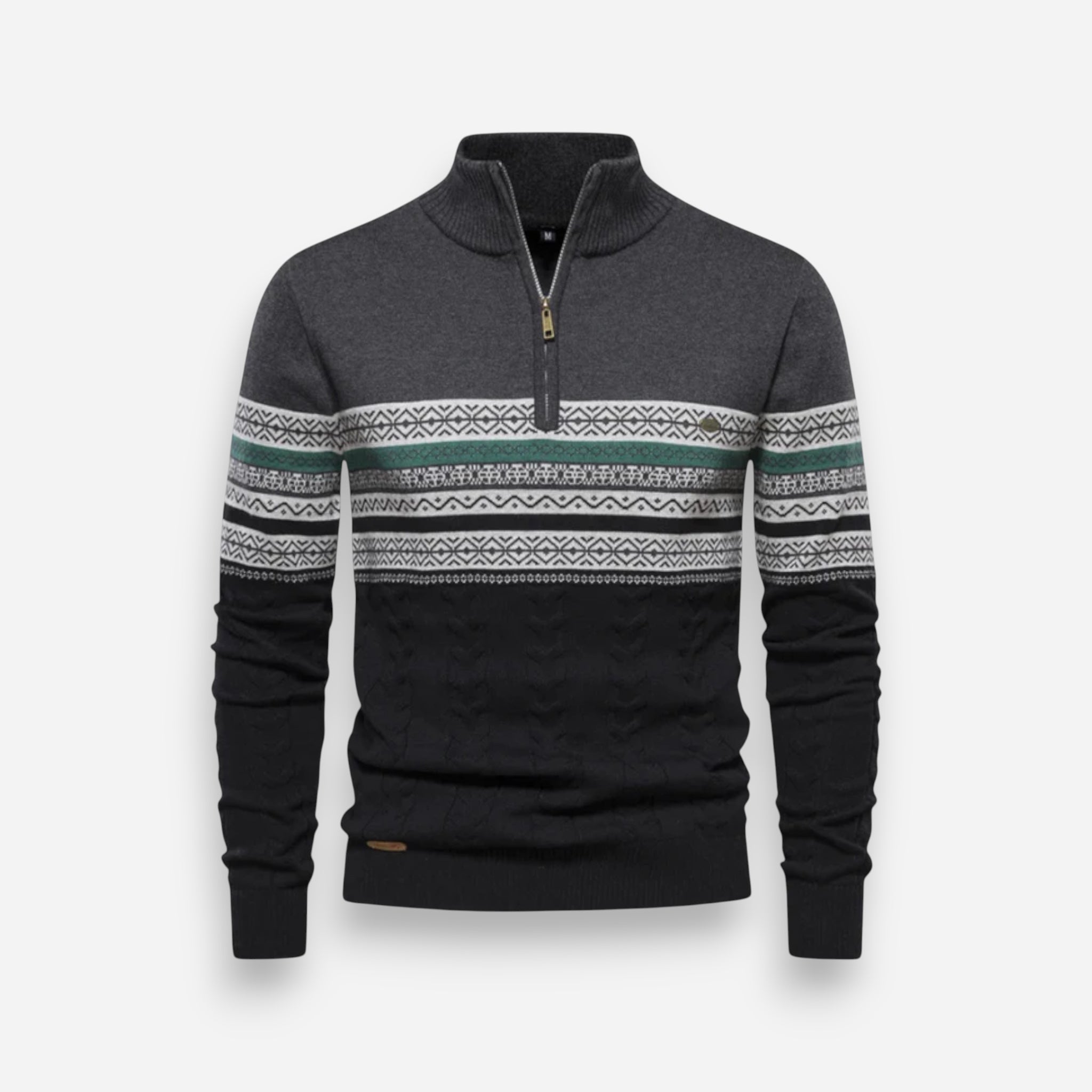 Herren Half-Zip-Pullover mit Zopfmuster und nordischem Design 4