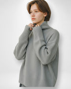 Strick Pullover für Damen mit Kragen und breiten Rippbündchen