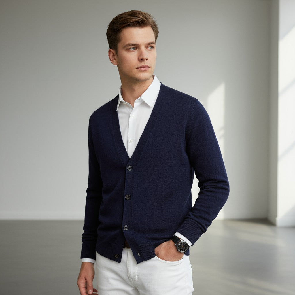 Klassischer Herren Knit Cardigan mit Knöpfen und V-Ausschnitt