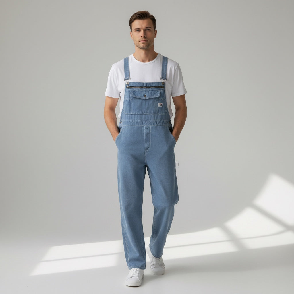 Herren Denim Latzhose mit geradem Bein und verstellbaren Trägern