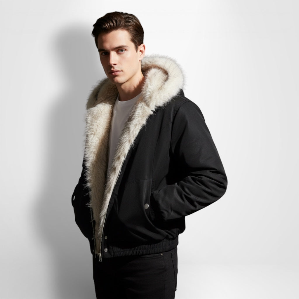 Unisex Kurzjacke mit Kunstfellkragen und elastischem Saum