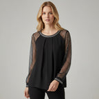 Langarm Top für Damen mit transparenten Meshärmeln und Pailletten