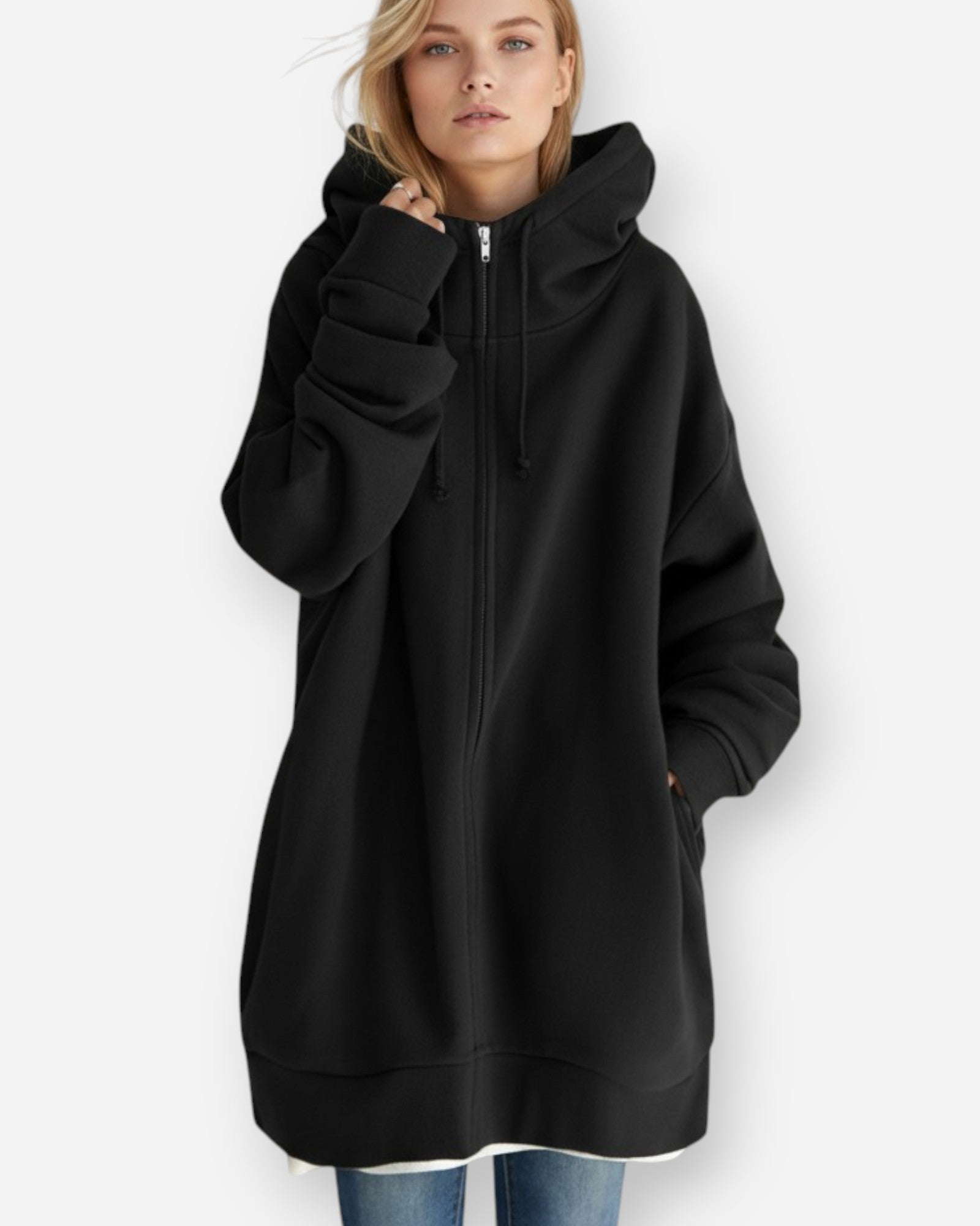 Kapuzenpullover für Damen mit Reißverschluss - Oversize und Lang