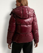 Puffer Jacke für Damen mit Glänzendes Coating und Abnehmbarer Kapuze