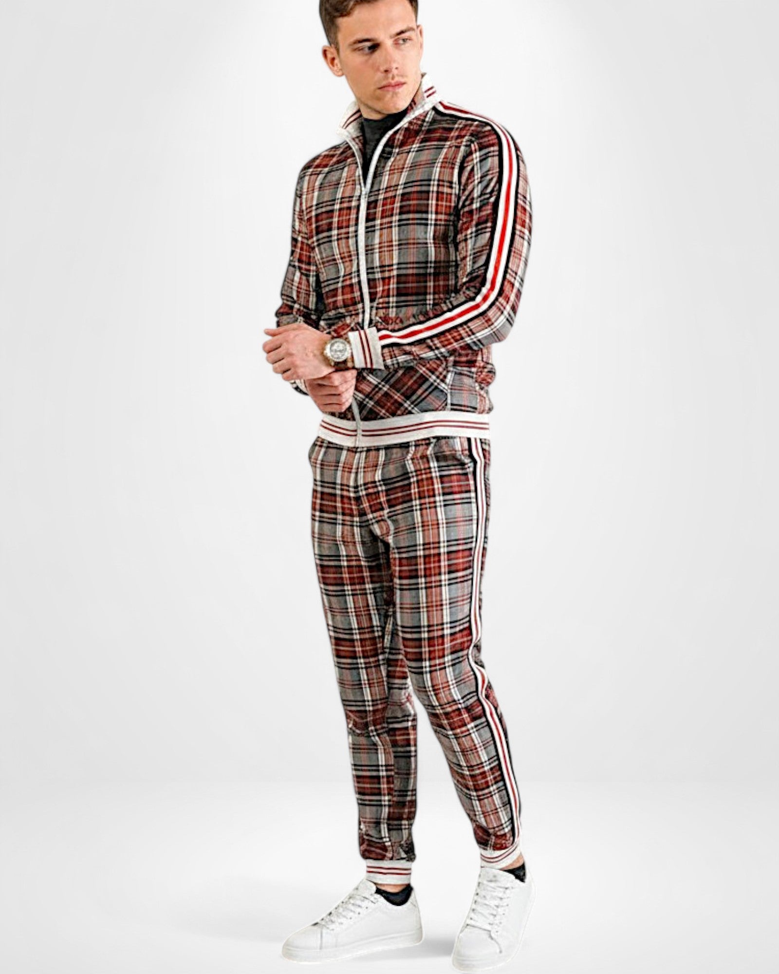 Trainingsanzug für Herren mit hohem Kragen und Rippbündchen